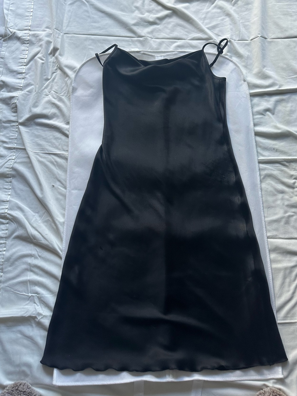 bebe Black Satin Midi Slip Dress